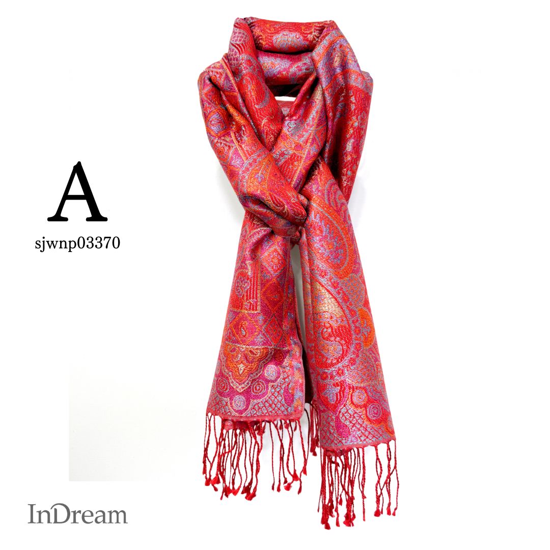 InDream ペイズリー柄 シルク ストール［36cmx170cm］スカーフ レッド マフラ― 春 夏 薄手 お祝い   クリスマス ギフト 誕生日 プレゼント 女性 60代 70代 |  | 01