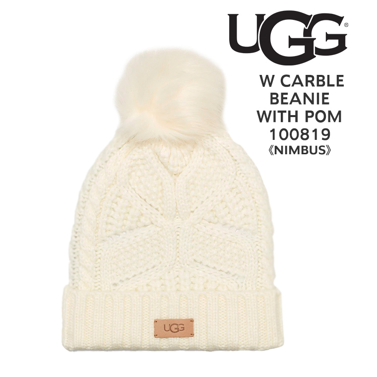 UGG ケーブルビーニー ホワイト O/S UGG アグ ニット帽 Cable Beanie with Pom ケーブル ビーニー