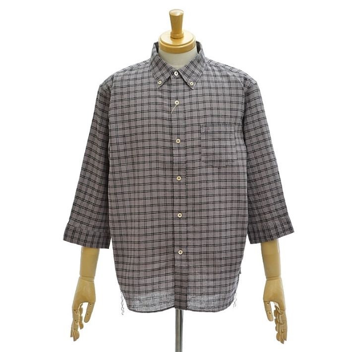 フェローズ P7BD2 ボタンダウン リネンコットン シャツ チェック 7分袖 メンズ PHERROW'S　[メール便可] | Pherrow's | 01