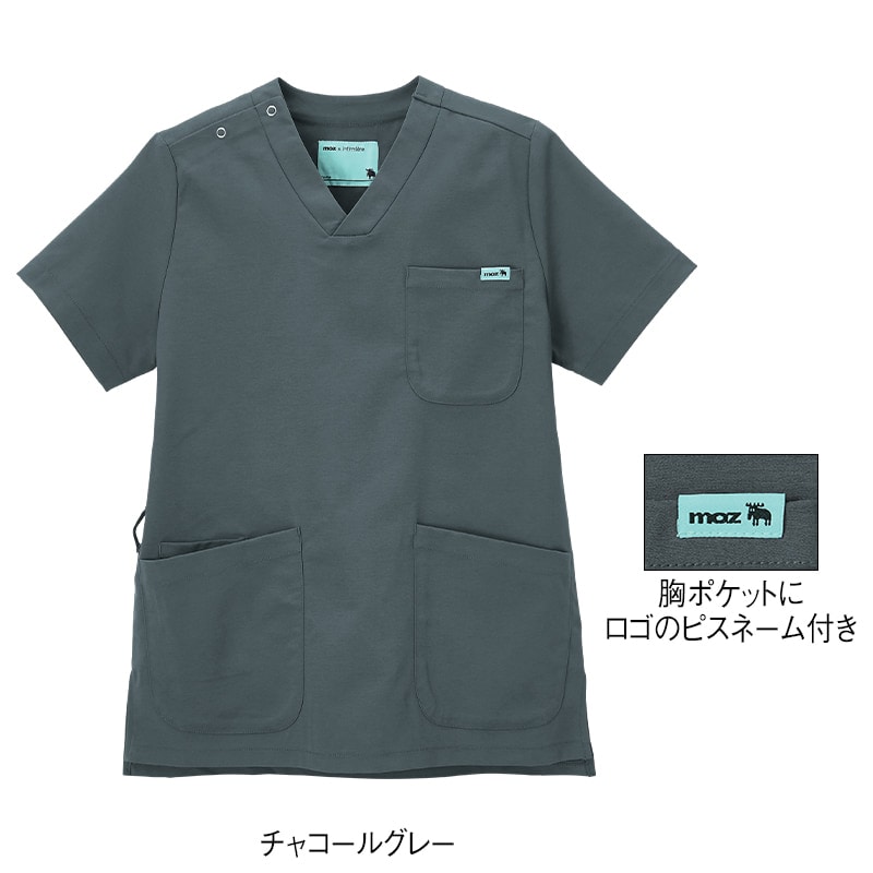 モズ スクラブ 医療 白衣 メンズ レディース ナース服 アンファミエ　[moz]なめらかストレッチ肩スナップスクラブ(男女兼用)【3点で5％分クーポン配布中】 | アンファミエ | 04
