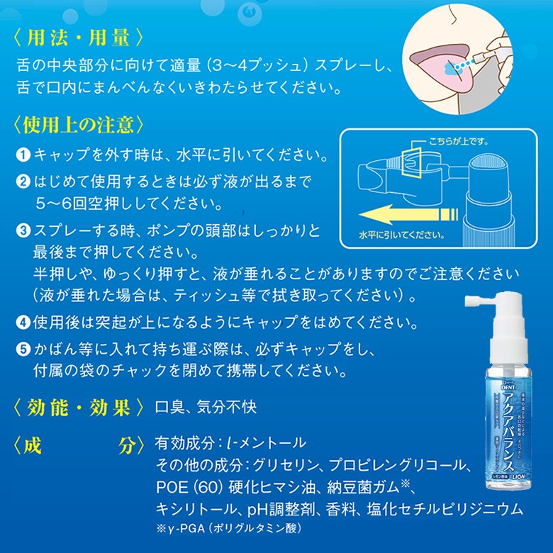LION ライオン DENT デント アクアバランス 薬用マウススプレー