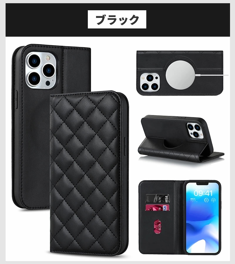 手帳型 iPhone 14proケース ブラック Premium Style iPhone14Pro iPhone14 iPhone13 ケース 手帳型