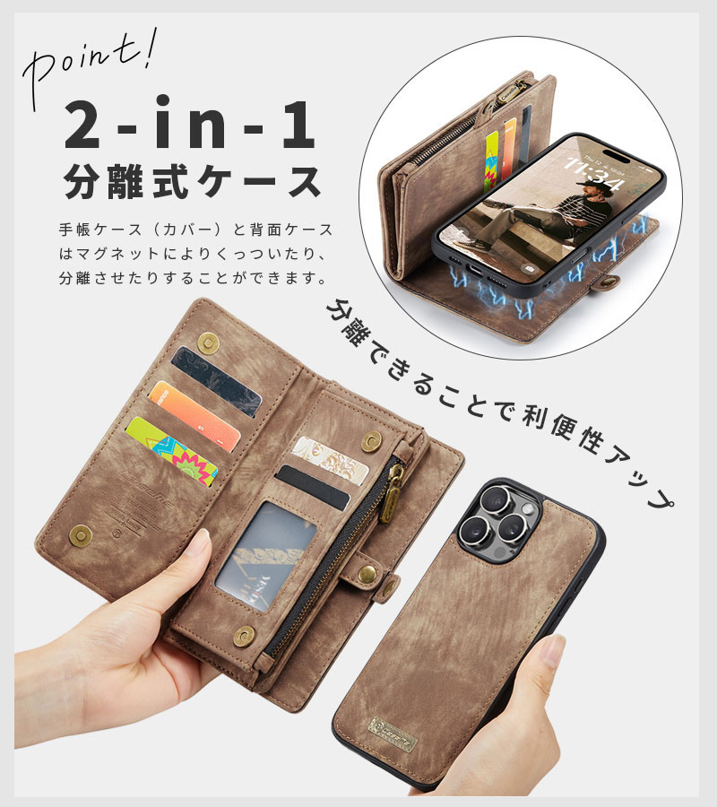 iPhone 14ProMAX用 マグネット着脱式2イン1 財布型ケース iPhone 14ProMAX用 マグネット着脱式2イン1 財布型ケース 楽天