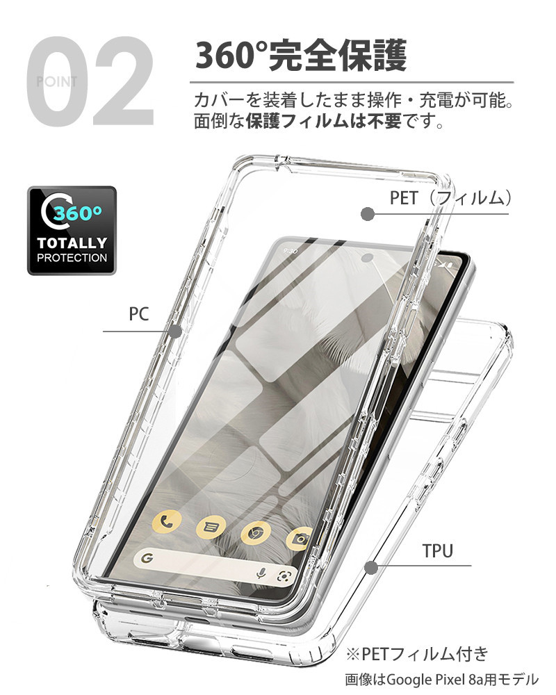 360°全面保護 スマホケースGoogle Pixel 8a ケースカバー クリア