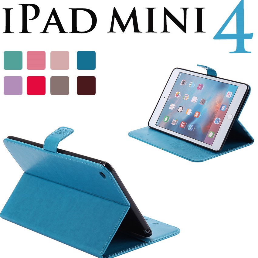 iPad Mini 4ケース カバー 手帳型 猫柄 木柄 スタンド機能ipad mini 4