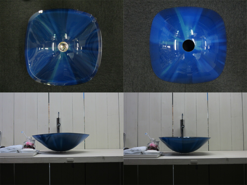ガラス洗面ボール（手洗い鉢、洗面ボウル、洗面台）青W400×D400×H130　INK-04040204H｜ink-co｜03