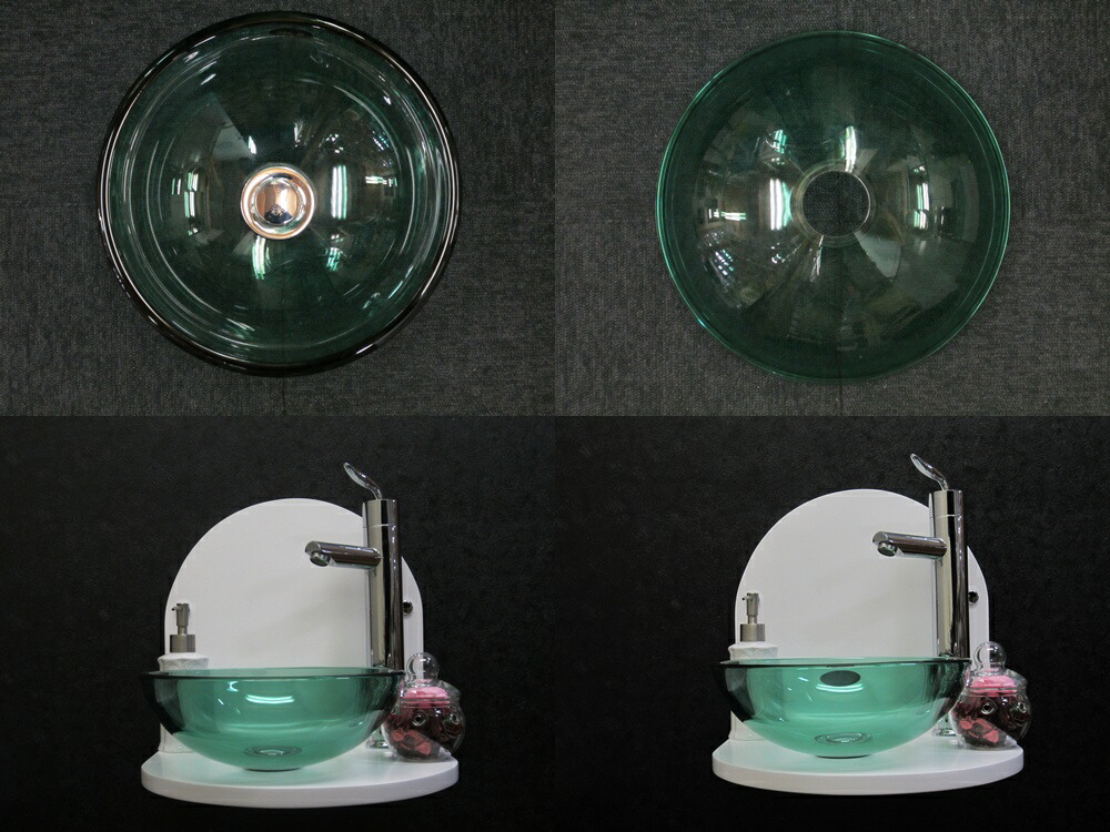 小さい洗面ボウル280mmタイプ　グリーン（ガラス洗面ボール・ガラスシンク・洗面台・手洗い鉢・小型・省スペース・トイレ用）280mm-gr