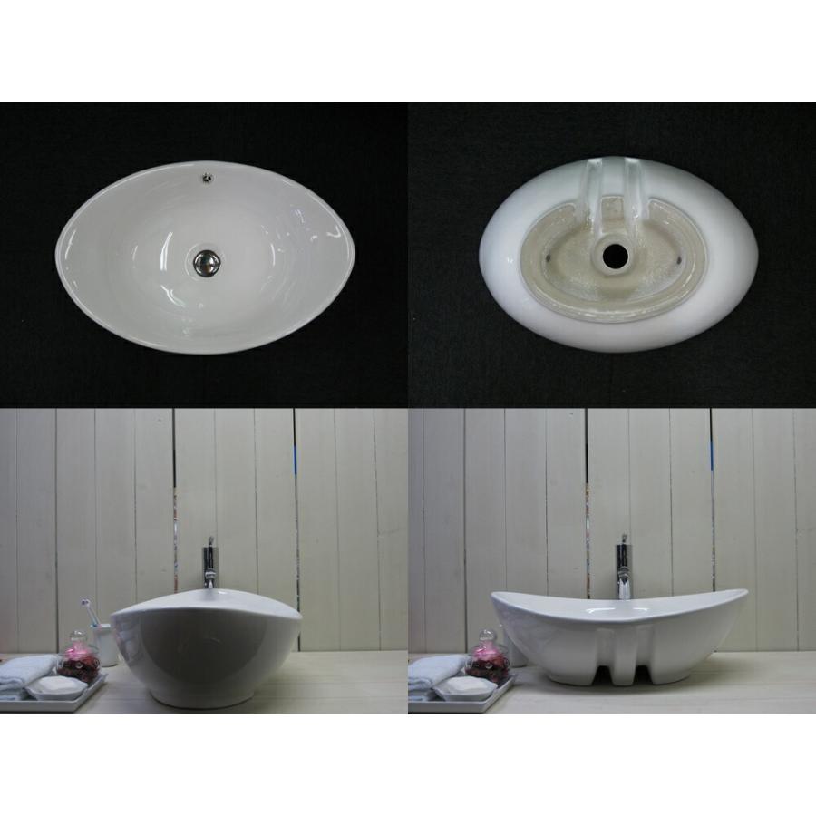 洗面ボウル　陶器　楕円　手洗い鉢　オーバーフロー有り　置き型　おしゃれ　品番INK-0401034H　W590×D380×H195