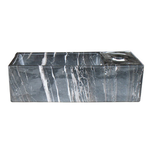 洗面ボウル　陶器　四角型　W490×D240×H145　石目柄　置き型　オーバーフロー有り　マーブルブラック　品番INK-0403279H