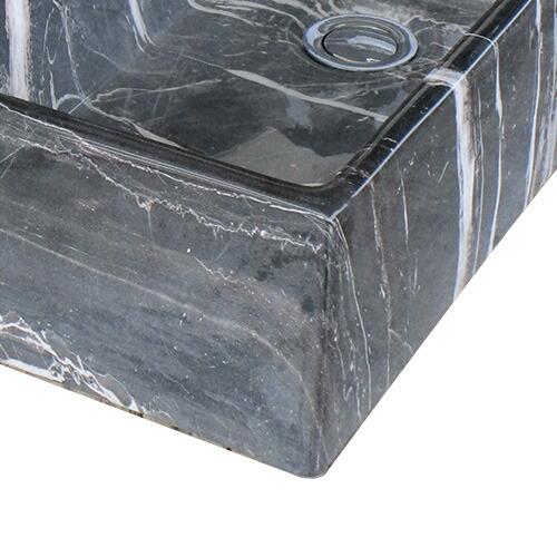 洗面ボウル 陶器 四角型 置き型 石目柄 マーブルブラック オーバーフロー有り W490×D240×H145 品番INK-0403279H - 11