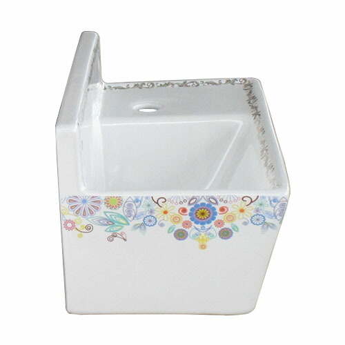 手洗器 壁付け 花柄 カラフル コンパクト 単水栓用 オーバーフロー無し W355×D195×H180 INK-0403327H_4