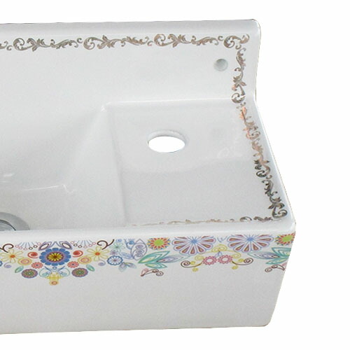 手洗器 壁付け 花柄 カラフル コンパクト 単水栓用 オーバーフロー無し W355×D195×H180 INK-0403327H_7