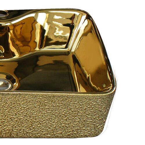 陶器洗面ボウル 四角型 置き型 メタリック 金 ゴールド オーバーフロー無し W490×D380×H135 品番INK-0411012H - 6