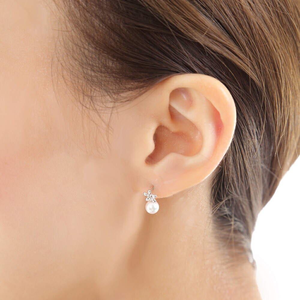 ダイヤ ピアス パール 4.5mm 18金レディース普段使い アコヤ 真珠