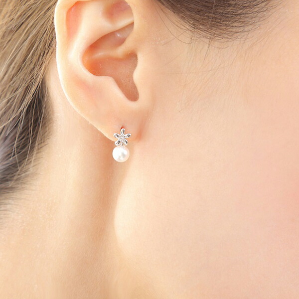 ダイヤ ピアス パール 4.5mm 18金レディース普段使い アコヤ 真珠