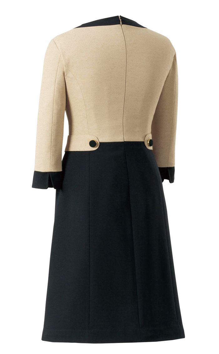en joie アンジョア 七分袖 ワンピース 17号 19号 ベージュ オフィス 制服 事務服 受付 コンパニオン かわいい クリニック 病院 joa-61520 宅配のみの画像