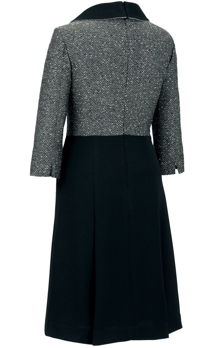 en joie アンジョア 七分袖 ワンピース 17号〜23号 黒 アイボリー オフィス 制服 事務服 受付 コンパニオン かわいい クリニック 病院 joa-61680 宅配のみの画像