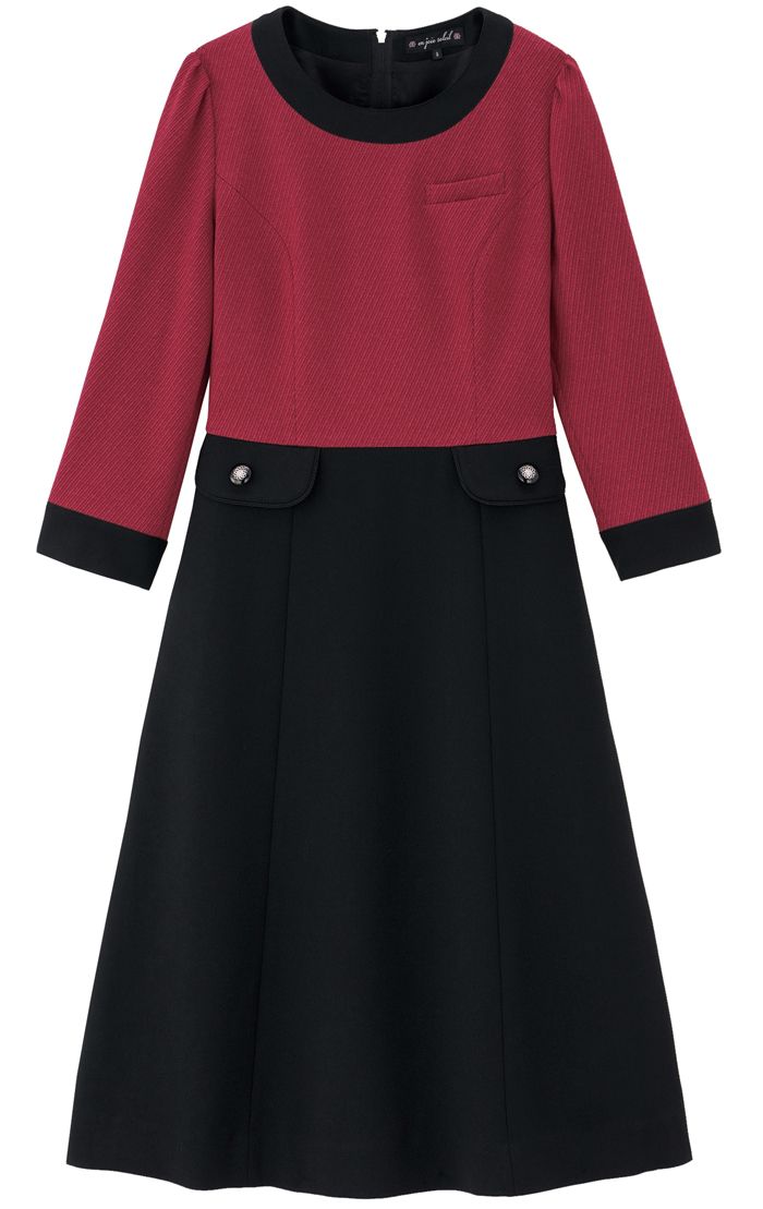 en joie アンジョア 七分袖 ワンピース 17号 19号 紺 ベージュ グレー