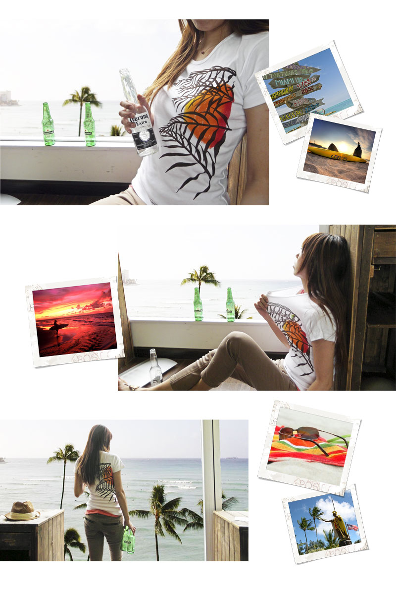 Tシャツ 半袖 レディース サンセット やし柄 S M L XL カジュアル