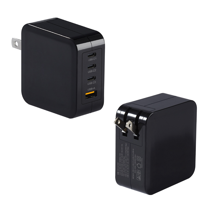 USB充電器/4ポート(Type-C×3、USB-A×1) GaN採用 AC充電器 窒化ガリウム GaN 採用 GaN第3世代 4台同時充電可能 4ポート