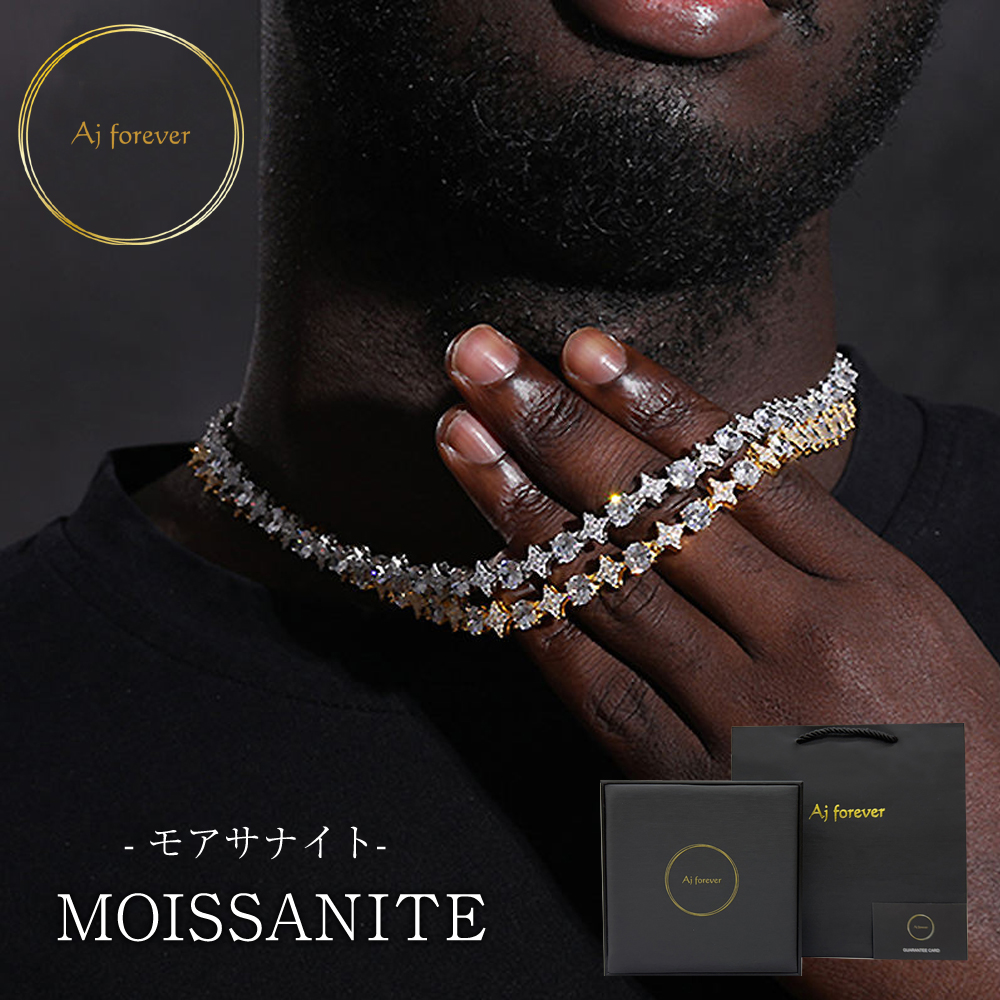 モアサナイト テニスネックレス 8mm幅 50cm メンズ ダイヤモンド の2,5