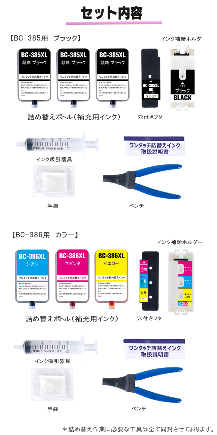 PIXUS キャノン BC-385XL BC-386XL ワンタッチ 詰め替えインク