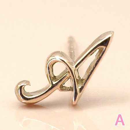 イニシャル ピアス 片耳 筆記体 N 10金 ゴールド K10