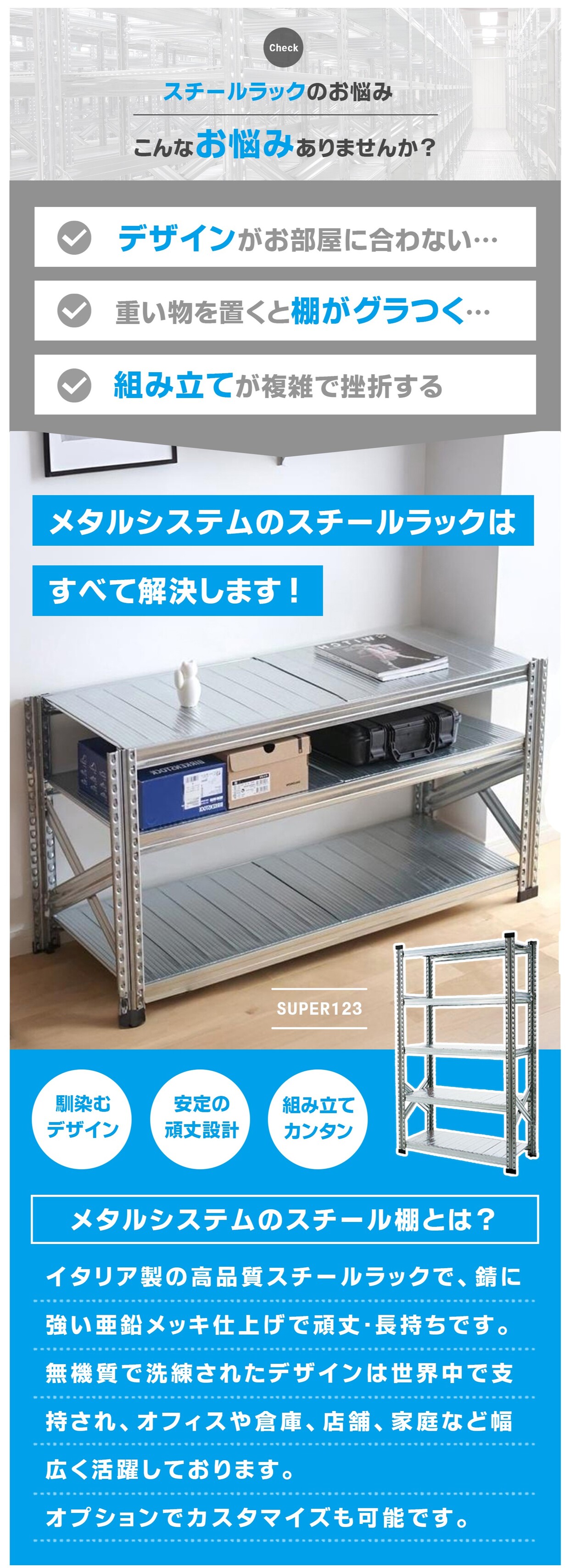 メタルシステム4段（奥行50cm）W1577xH1576 メタルシステム4段（奥行50cm）W1577xH1576 METALSISTEM メタル