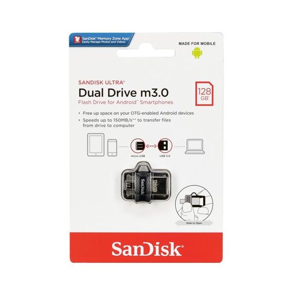 256GB USBメモリ SanDisk サンディスク microUSB USB-A 両コネクタ搭載(OTG対応)  Ultra Dual Drive m3.0 R:150MB s 海外リテール SDDD3-256G-G46 ◆メ