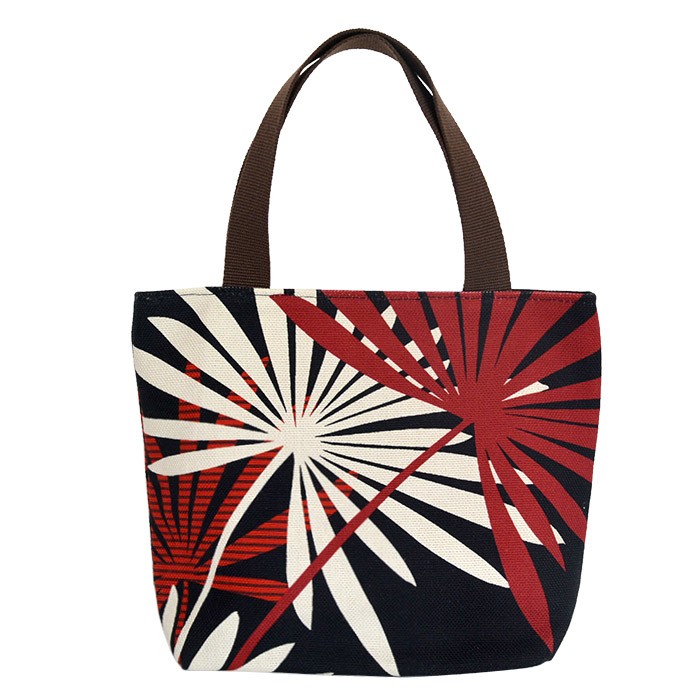 亥之吉 ミニトートバッグ レディース キャンバス しゅろ 黒赤 生成り