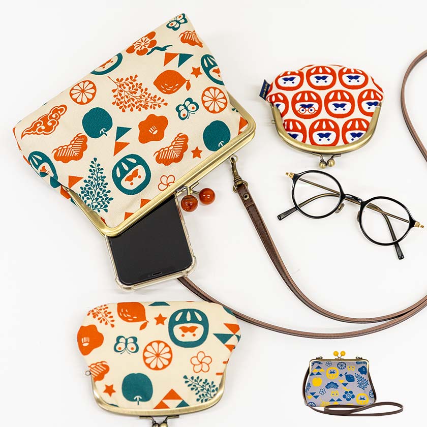 亥之吉 6寸ポシェットがま口 ふくまねき がま口 ポシェット 和柄