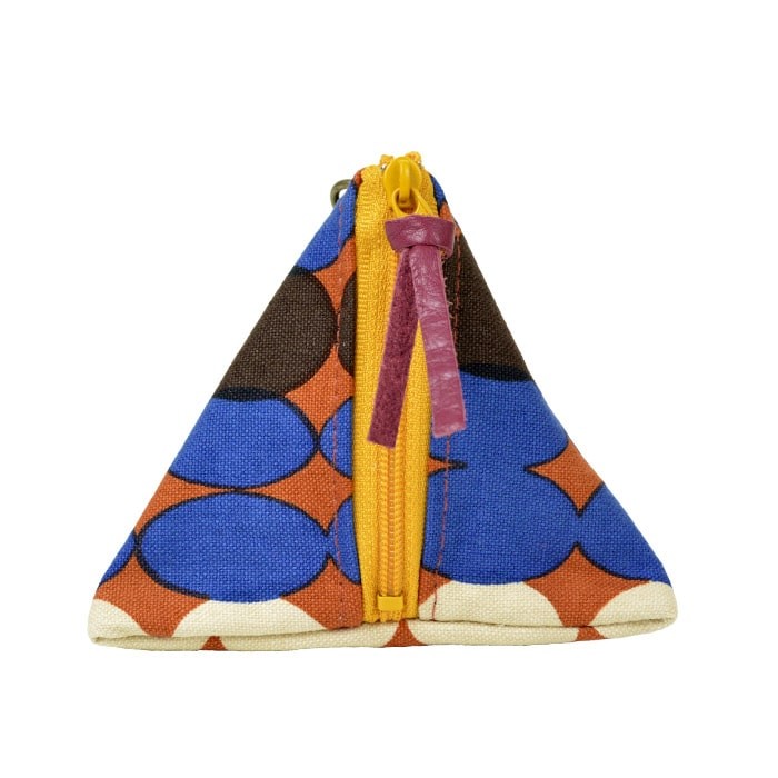 亥之吉 手捺染 テトラポーチ おはじき 黄 紫 生成り 職人のハンド