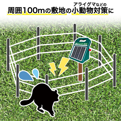 電気柵　防獣くんソーラー600 電気柵セット 防獣くんソーラー600 お手軽 100mセット(3段張