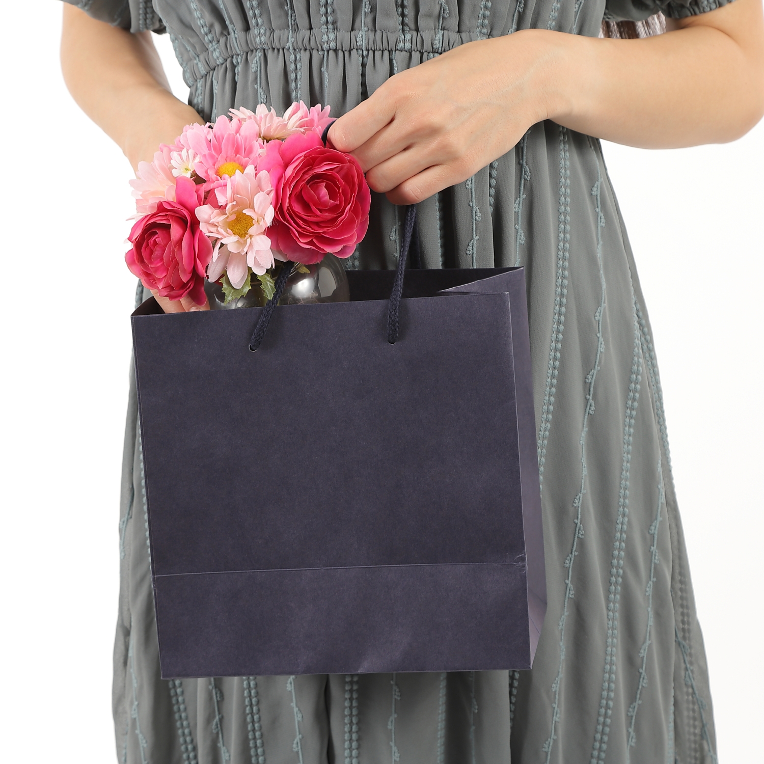 紙袋 ネイビー クラフト 高級 ギフト プレゼント ショッパー 紺