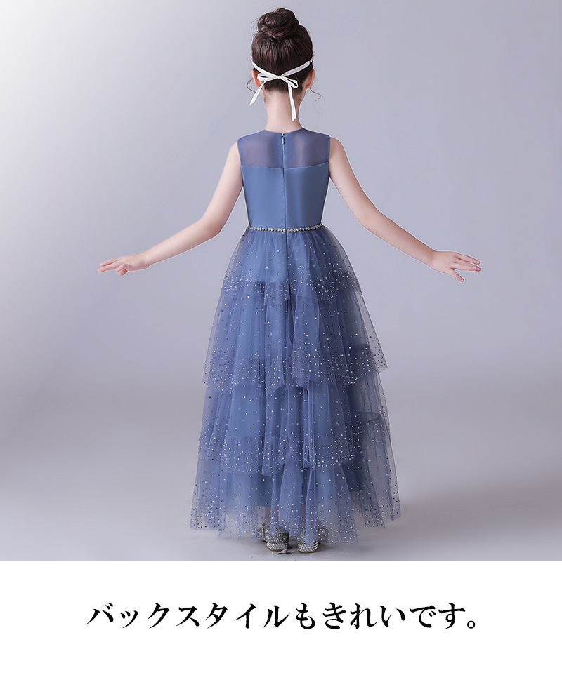 トドラー スペードフラワードレス120 紺色発表会お祝いキッズドレス