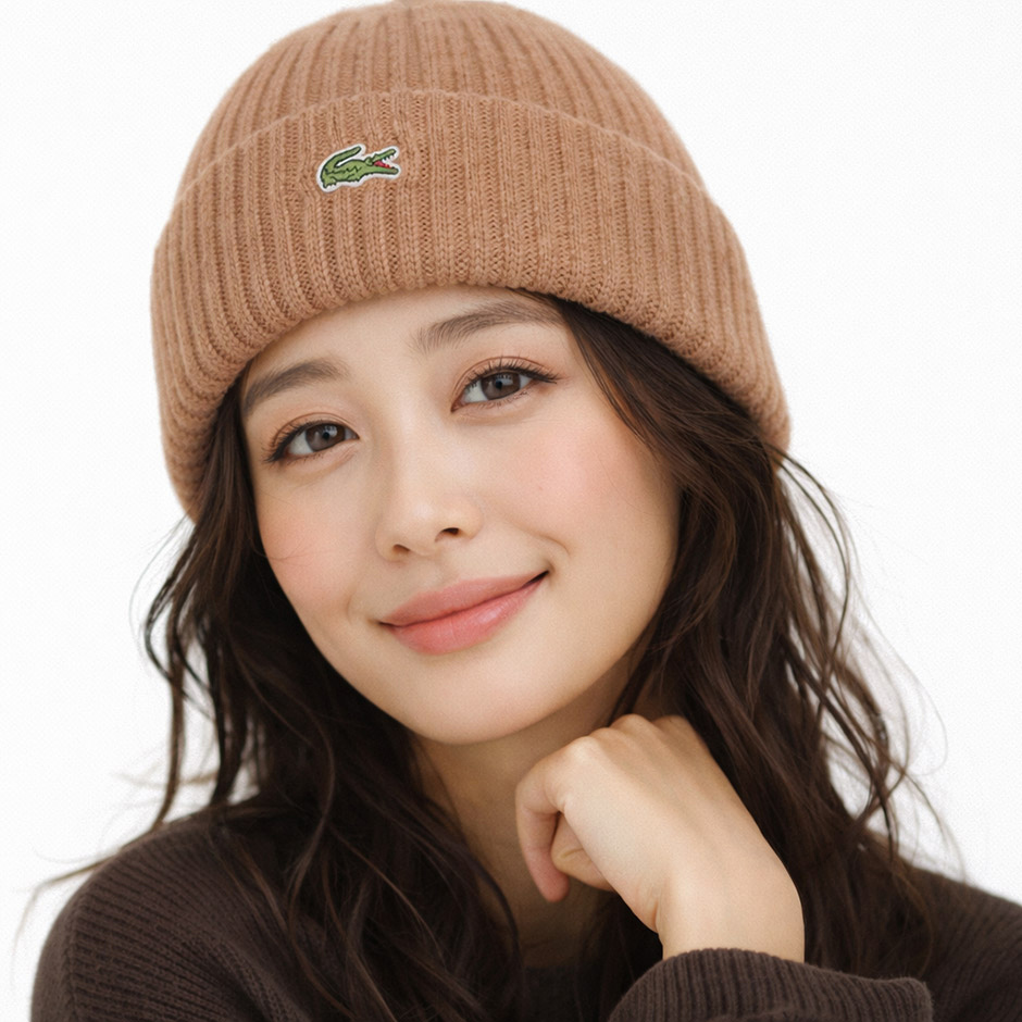 LACOSTE（ラコステ） ウール ニット帽 ニットキャップ ワンポイント