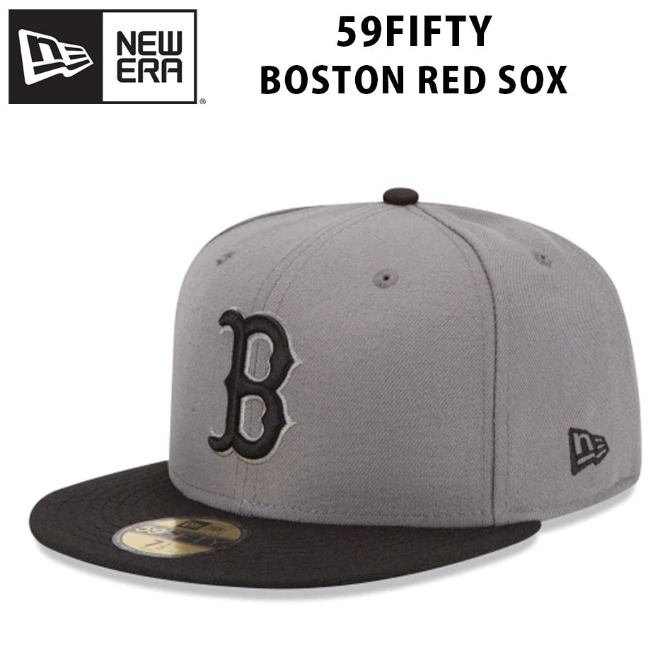 NEW ERA ニューエラ 59FIFTY ビックサイズ ボストン レッドソックス 5950 グレーxブラック　フラットバイザー キャップ 帽子  大きいサイズ 7 7/8 8 10542734