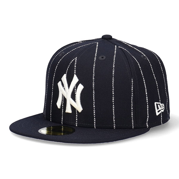 ニューエラ テキスト ストライプ NY ヤンキース フラットバイザー キャップ 帽子 ニューヨーク ...