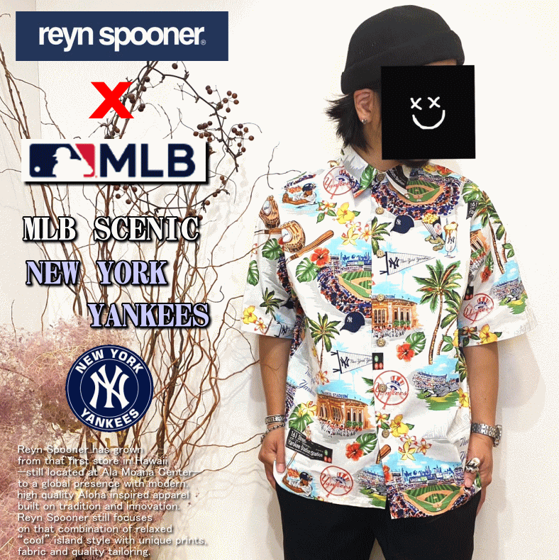 【夏物処分】 Reyn Spooner レインスプーナー MLB SCENIC NEW YORK YANKEES メジャーリーグ公式 アロハシャツ  ニューヨーク ヤンキース 2023年夏・新作モデル