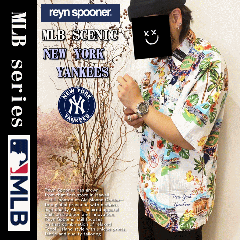 【夏物処分】 Reyn Spooner レインスプーナー MLB SCENIC NEW YORK YANKEES メジャーリーグ公式 アロハシャツ  ニューヨーク ヤンキース 2023年夏・新作モデル