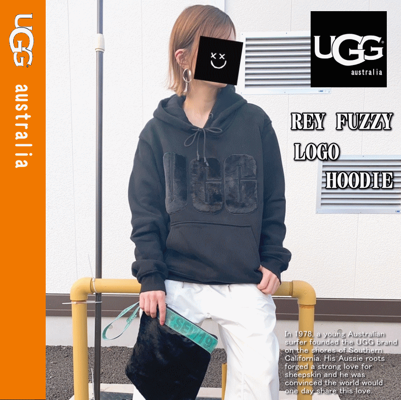 【超上質スウェット生地】 UGG アグ REY FUZZY LOGO HOODIE 裏起毛 ロゴ スウェット パーカー 1121385 レディースモデル