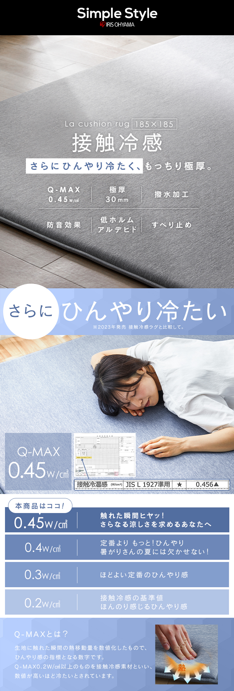 IRIS OHYAMA（アイリスオーヤマ） ラグ 夏用 2畳 ひんやり 冷感 接触冷