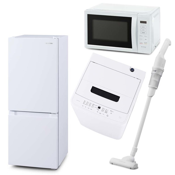 家電セット 一人暮らし 4点セット 冷蔵庫 2ドア 急冷 133L 洗濯機 縦型 5kg 電子レンジ 単機能 掃除機 コードレス スティック 軽量 黒 白 アイリスオーヤマ * ＆ 新生活 IRIS OHYAMA（アイリスオーヤマ） 家電セット 一人暮らし 4点セット