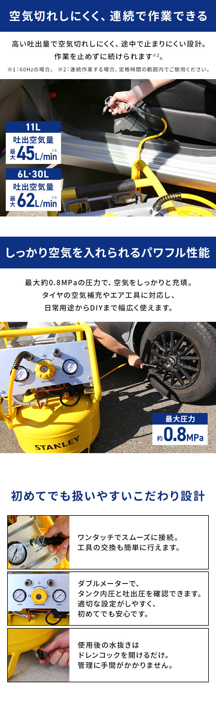 コンプレッサー 100V 静音 エアーコンプレッサー オイルレス 6L 小型