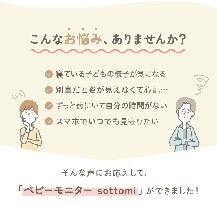 ベビーモニター赤ちゃん見守りカメラSOTTOMI会話自動追尾機能Wi-Fiアプリ対応ペットカメラベビーモニターsottomi（Wi-Fi）アンジュスマイル 