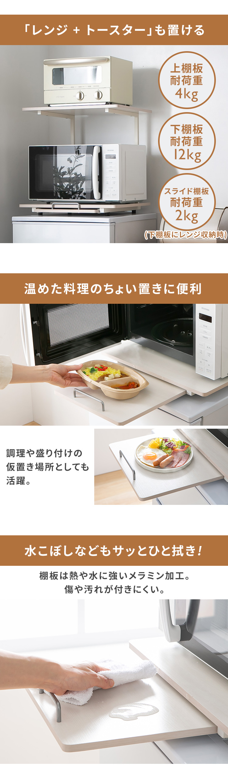 キッチンラック レンジラック 冷蔵庫上ラック ホワイト PRUR480R