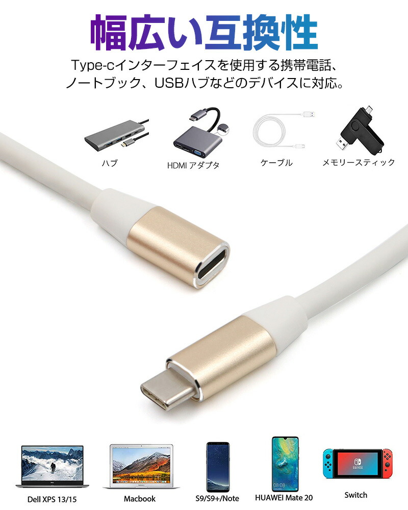 MacBook Pro iMac Type-C延長 ケーブル 高耐久 1.0m Thunderbolt3 充電 高速充電 データ転送 USB type-c 1m 延長ケーブル 充電ケーブル PD対応 充電 タイプＣ｜inskk｜13