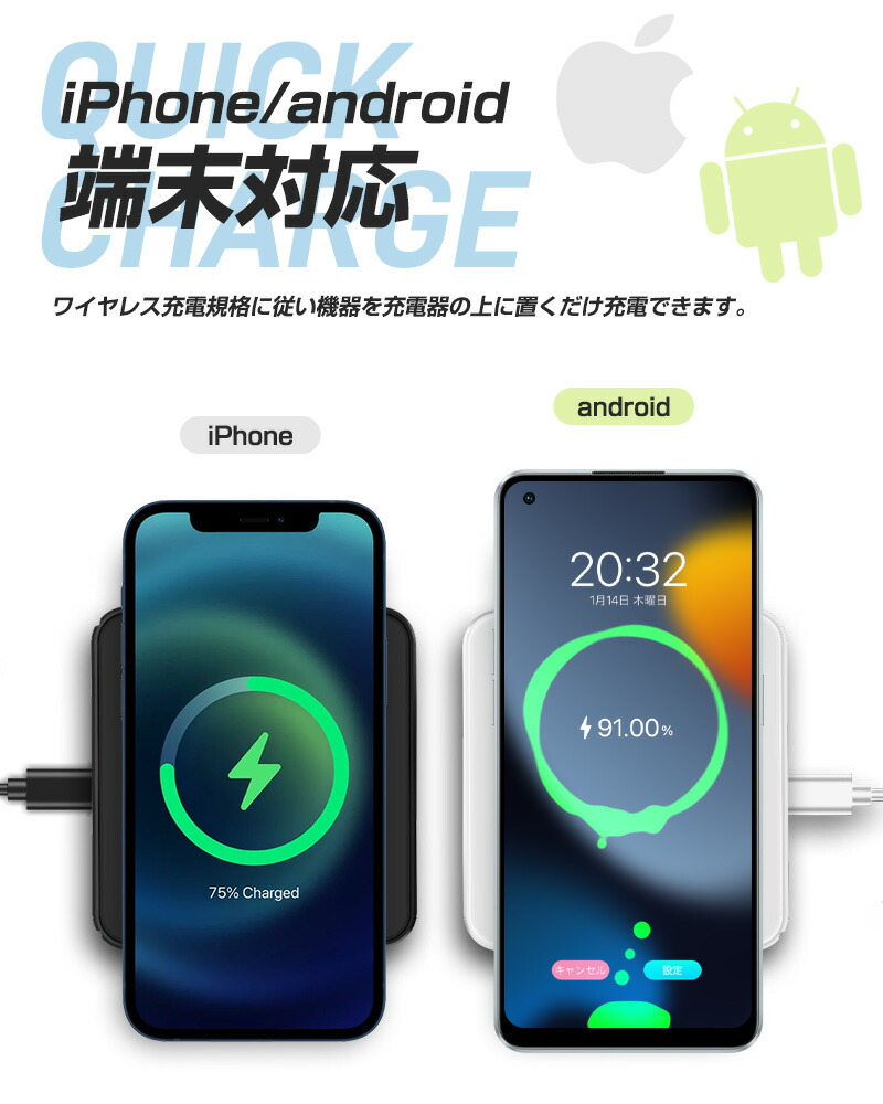 スマホワイヤレス充電器 高速充電 出張 携帯便利 多機種対応 15W 急速 充電 コンパクト galaxy huawei pixel 指示ランプ付き アンドロイド対応 過充電保護｜inskk｜05