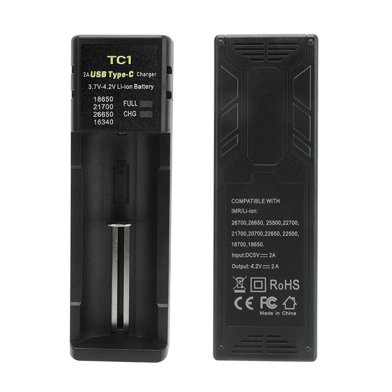 リチウムイオンバッテリー充電器 18650の充電に最適 黒 3.6V/3.7V Li