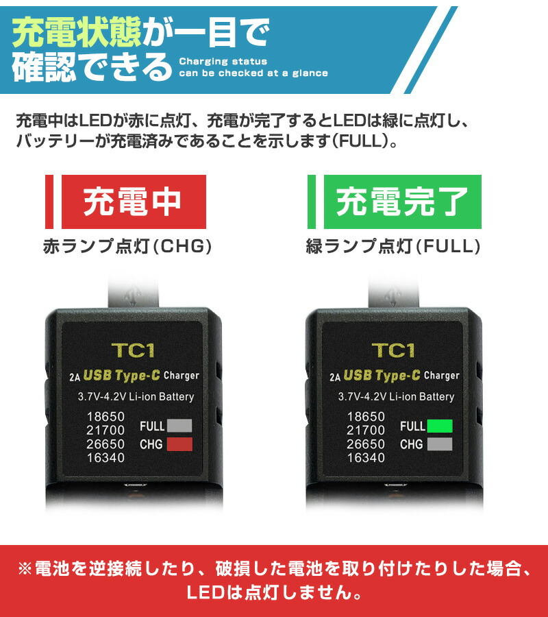 リチウムイオンバッテリー充電器 18650の充電に最適 黒 3.6V/3.7V Li